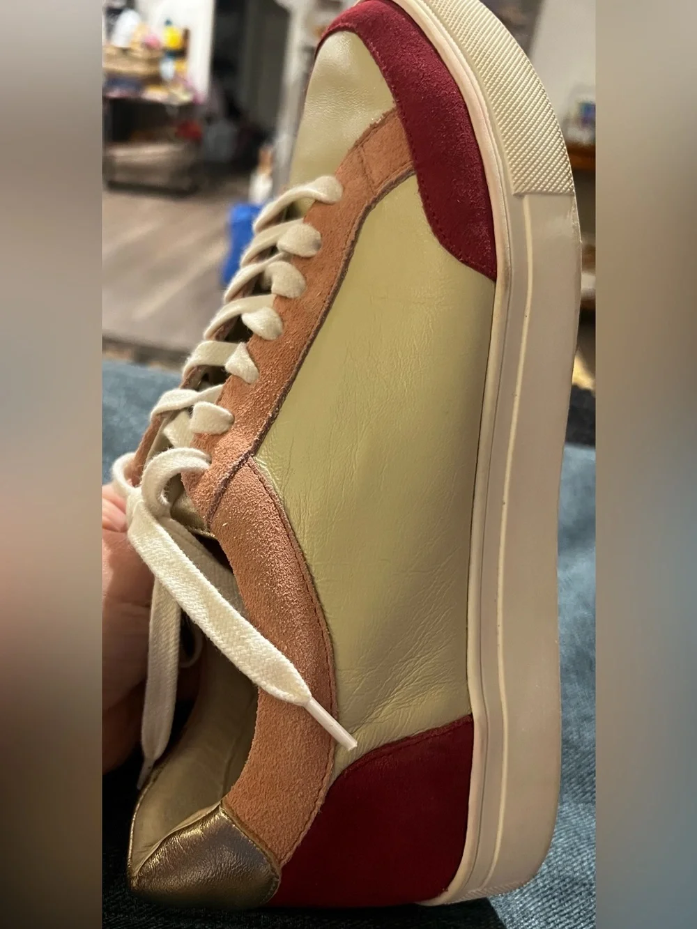 Birdies Cardinal Sneakers Pink and Gold Suede Accents Lace Up Women’s Sz 9
